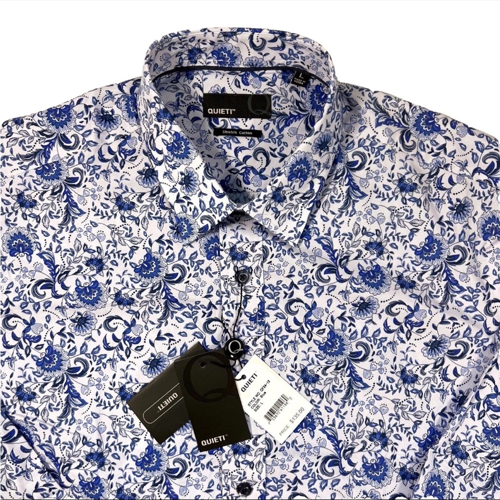 NWT $135 Quieti Stretch Floral Allover Print Long Sleeve Woven Shirt Mens L